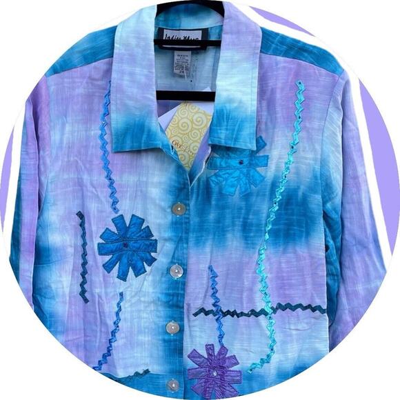 Indigo Moon Shirt Button Front Blue Ombré Purple Ribbon 2X NEW QVC - Picture 4 of 7